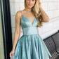 Sparkly V Neck Satin Short Prom Dresses Homecoming Dresses