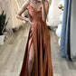 A Line Brown Simple Evening Party Dresses Long Prom Dresses With Slit