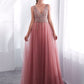 Beautiful Sleeveless Blush Pink V Neck Long Prom Dresses