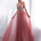 Beautiful Sleeveless Blush Pink V Neck Long Prom Dresses