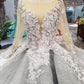 Gorgeous Lace Appliques Tulle Long Sleeves Monarch Train Ball Gown Wedding Dresses