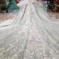 Gorgeous Lace Appliques Tulle Long Sleeves Monarch Train Ball Gown Wedding Dresses