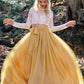 Yellow Two Pieces Long Sleeve Rustic Country See Through Wedding Dresses