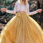 Yellow Two Pieces Long Sleeve Rustic Country See Through Wedding Dress