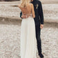 Lace Spaghetti Strap Chiffon Backless Beach Wedding Dresses