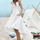 Simple White V-Neck Sleeveless Spaghetti Straps High Low Beach Wedding Dress with Pockets,W173