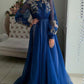 Long Evening Dresses Charming A Line Long Sleeve Tulle Appliques Prom Dresses