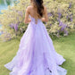 Long Princess Lavender Tiered A Line Spaghetti Straps Prom Dresses