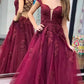 A Line Tulle Burgundy Lace Appliques Formal Evening Dresses Long Prom Dresses