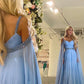 Sky Blue A Line Beading Evening Dresses Chiffon Long Prom Dresses