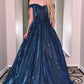 A Line Blue Sweetheart Formal Evening Dresses Long Off Shoulder Prom Dresses