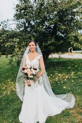 90 Inches Ivory Wedding Veil Chapel Length Cut Edge Wedding Bridal Veil V16 - Ombreprom