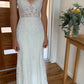 Impressive V Back Sleeveless Floor Length Lace Wedding Dresses