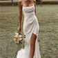 Chic Spaghetti Straps Sleeveless Backless Sweep Train Wedding Dresses