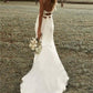 Chic Spaghetti Straps Sleeveless Backless Sweep Train Wedding Dresses