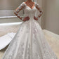 Elegant Long Sleeves Plus Size Ball Gown Lace Appliques Satin Wedding Dresses For Women