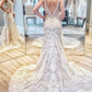 Charming Spaghetti Straps V Back Lace Sheath Wedding Dresses