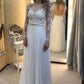 Vintage Scoop Neck Backless Floor Length Wedding Dresses with Long Sleeve