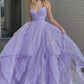 Long Princess Lavender Tiered A Line Spaghetti Straps Prom Dresses