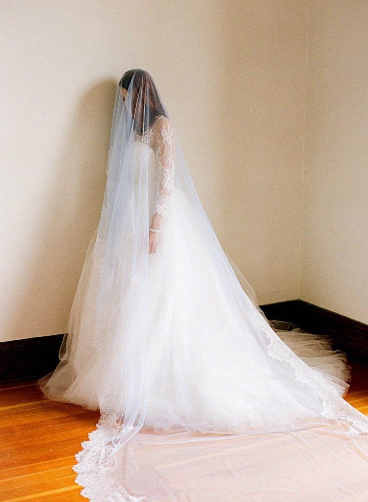 1T Tulle With Lace Cathedral Length Wedding Bridal Veil V11 - Ombreprom