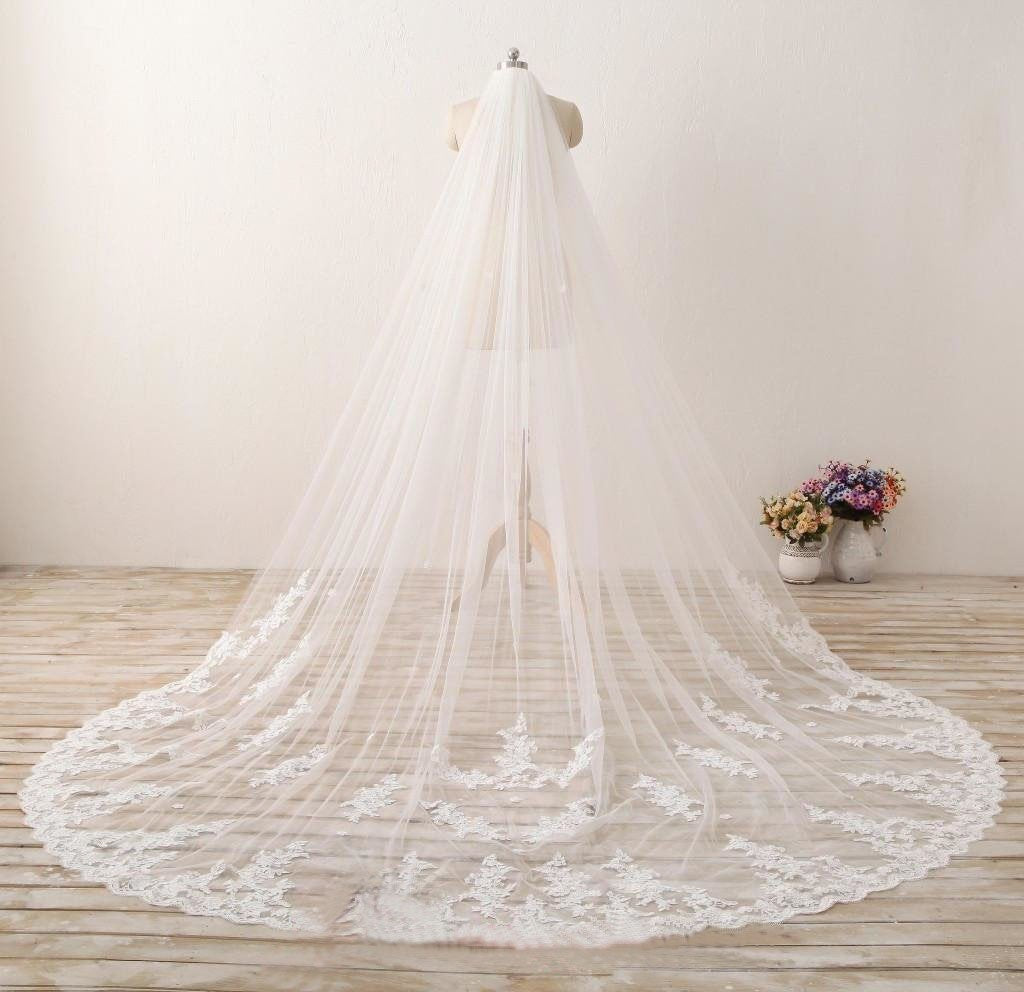 Chic 3M Long Tulle Lace With Applique Wedding Bridal Veil
