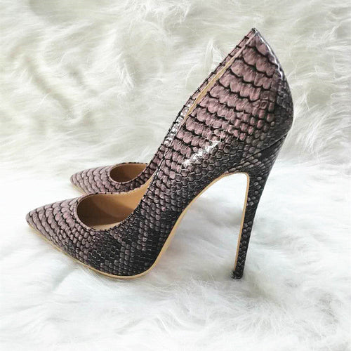 High-heels with multi-colored snakeskin pattern, Fashion Evening Party Shoes, yy03