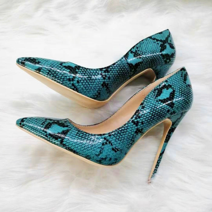 High-heels with green snakeskin pattern, Fashion Evening Party Shoes, yy18